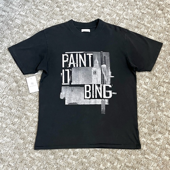 Anine Bing Georgie Washed Black ‘Paint It Bing’ Cotton Tee—L - Picture 2 of 10